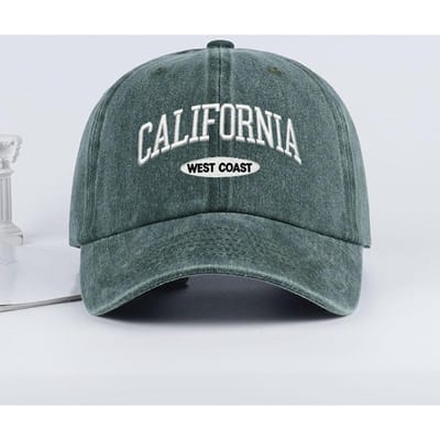 Vintage Gewassen Californische Westkust Geborduurde Baseballpet | Verstelbare Casual Zon Hoed voor Buiten | Kamperen & Vissen gray