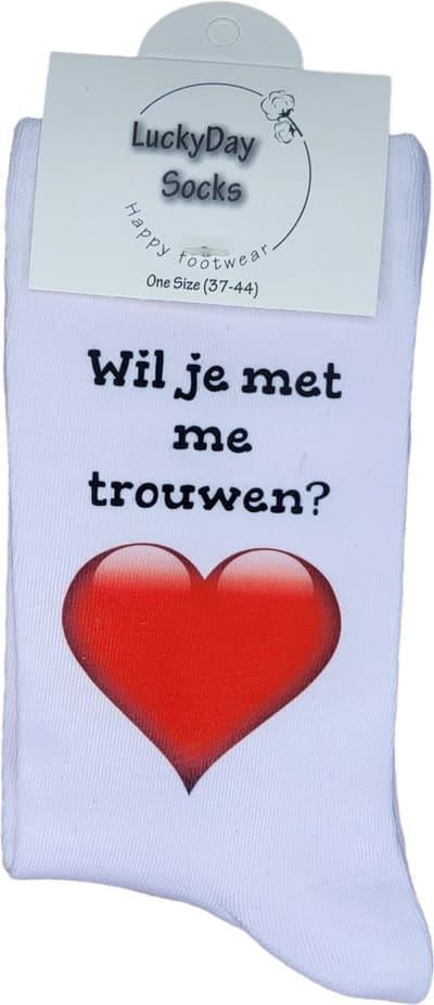 Wil je met me trouwen - Verjaardags cadeau - vrolijke sokken - aanzoek sokken - Love sokken - Hart sokken - Hou van je - Witte sokken - valentijns cadeau - sokken met tekst - Bruiloft - grappige sokken - Sokken waar je vrolijk van wordt - Maat 37-44