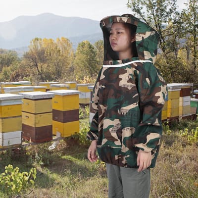 Veste de protection professionnelle épaisse pour apiculture Combinaison d'apiculteur Blouse Fournitures d'apiculteur beige