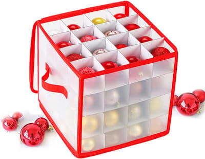 Famanu - Opbergdoos kerstballen, kerstdecoratie, opbergdoos voor 64 ballen, kerstballenbox met scheidingswanden, opvouwbare opbergstandaard met handgrepen