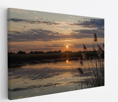 Saammp - Canvas Schilderij -Landschap - Zonsondergang - Planten - 45x30 - Foto op canvas - Wanddecoratie - muurdecoratie Woonkamer - Slaapkamer decoratie - Canvas Print