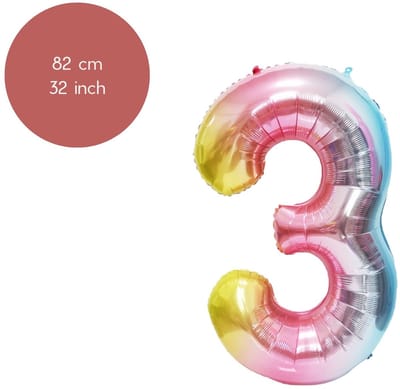 Fienosa Cijfer Ballonnen nummer 3 - Regenboog kleuren - 82 cm - Helium Ballon - Leeftijd verjaardag - Verjaardagsballon - Verjaardag