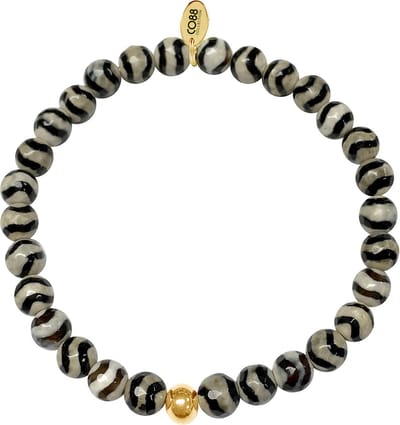 CO88 Collection 8CB-90862 Kralen Armband - Dames - Rekarmband met Stalen Element - Agaat Natuursteen - 6 mm - Golf - One Size - Zwart