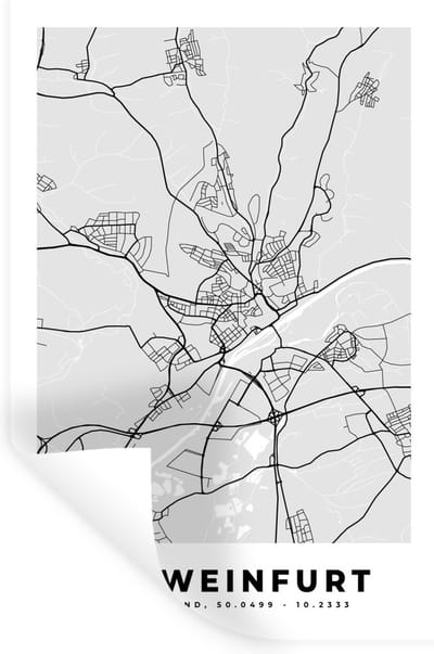 Muurstickers - Sticker Folie - Duitsland - Plattegrond - Kaart - Schweinfurt - Stadskaart - 20x30 cm - Plakfolie - Muurstickers Kinderkamer - Zelfklevend Behang - Zelfklevend behangpapier - Stickerfolie