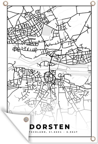 Muurdecoratie Stadskaart - Dorsten - Kaart - Plattegrond - 120x180 cm - Tuinposter - Tuindoek
