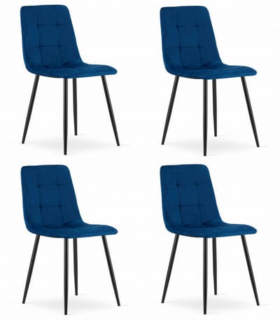 Set van 4 Eetkamerstoelen KARA Donkerblauw – Velvet Bekleding, Zwarte Metalen Poten, Modern, Ergonomisch Design, Max. 120 kg