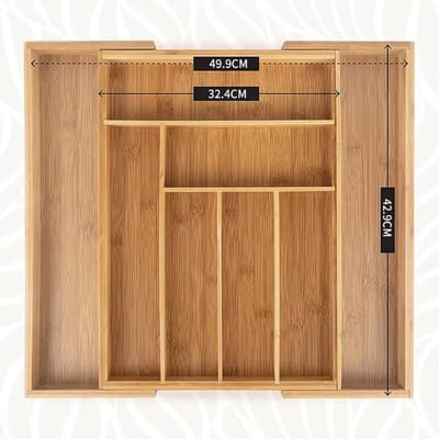 Lanphen™ Expandable Bamboo Cutlery Organizer – 8 Compartment Drawer Organizer