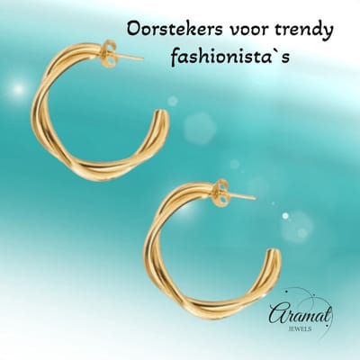 Aramat Jewels | Oorbellen | Goudkleurige Gedraaide Halve Oorringen 30x4mm RVS | | | |4mm | Staal | Volwassenen | Verkleurd niet