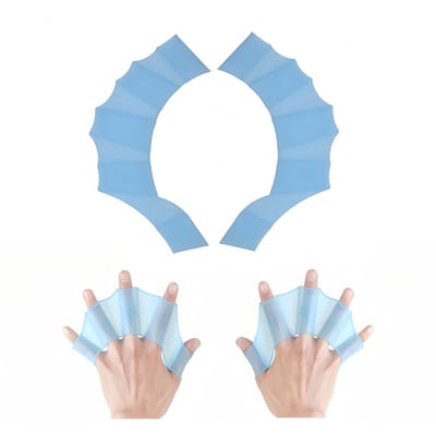 1-paar Zwemhandschoenen met zwemvliezen - Siliconen zwemhandschoenen - Zwemhandschoenen - Handtraining voor spetteren - Zwemuitrusting - Maat M - Unisex - Geschikt voor zwemtraining, watersporten, enz. - Blauw