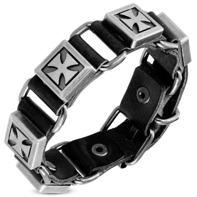 Amanto Armband Feder Black - Leer - Kruis - 20mm - Aanpasbaar (max. 22 cm)