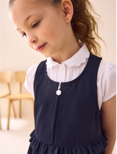 Next - Meisjes - Schooljurk met rits aan de voorkant, ruches in de taille - Blauw