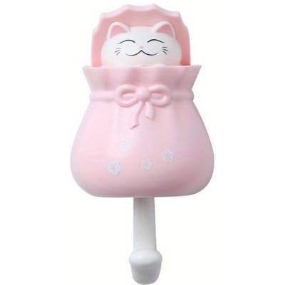 Creatieve Lucky Bag Kat Haak Zonder Boren Sleutel Zelfklevende Decoratieve Haak Dynamische Decoratieve Haak voor Kleding en Hoeden Muurhaken roze