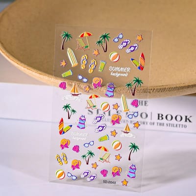 Zeester 1 vel zomer zee schelp 5D nagel sticker gegraveerde nagels stickers strand kwallen stickers schelp nagel slider 5D-0048
