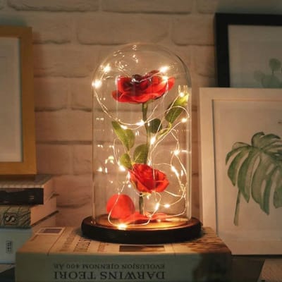 Eeuwige Roos in Glazen Koepel met Warme Lichten - Perfect Cadeau voor Valentijnsdag, Moederdag en Verjaardag