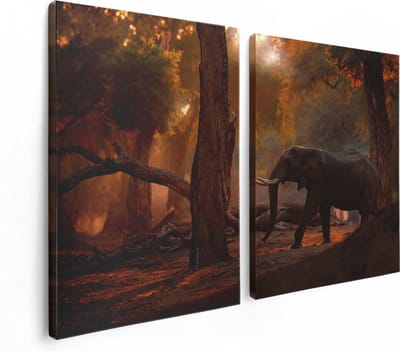 Artaza Canvas Schilderij Tweeluik Olifant In het Bos - 120x80 - Foto Op Canvas - Canvas Print