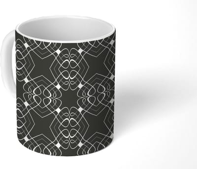 Mok - Koffiemok - Patroon - Lijn - Zwart Wit - Mokken - 350 ML - Beker - Koffiemokken - Theemok
