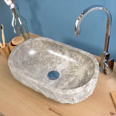 Marmeren wastafel - Waskom badkamer - Badkamer inrichting - Unieke natuursteen selectie - 50 cm ovaal - Grijs