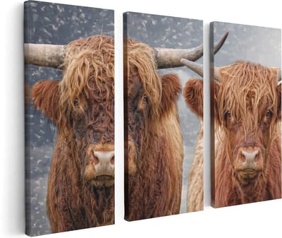 Artaza Canvas Schilderij Drieluik Schotse Hooglander Koppel - Man en Vrouw - 120x80 - Foto Op Canvas - Canvas Print