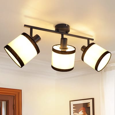 NETTLIFE Opbouwspot - zwart en wit - 3xE14 Fitting - Metaal - verstelbaar - met stoffen lampenkap -LED Plafondlamp - voor Woonkamer | Keuken | Hal | Kantoor | Eetkamer-excl. lichtbron
