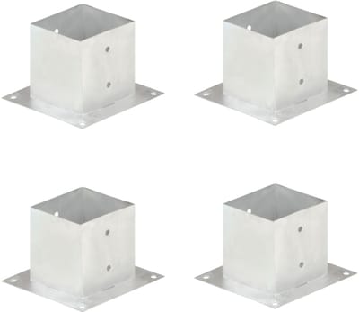 Paalhouders 141 mm - Set van 4 stuks - Verzinkt Metaal - Paalanker voor Zware Vierkante Palen - Kolomvoet voor Beton en Hout - Brede Basis 206 mm