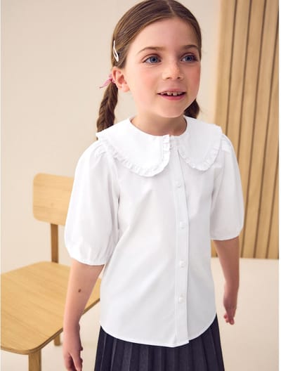 Next - Meisjes - Schoolblouse van hoogwaardig katoen met ruches aan de kraag - Wit