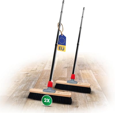 Novaliv 2x halbezem 40 cm met steel borstelharen paardenhaar bezem fijne bezem ideaal als werkplaatsbezem met steel halbezem industriële bezem huisbezem veegbezem kamerbezem haarbezem huisbezem zacht