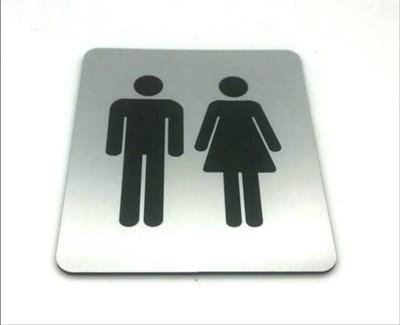 Deurbordje - WC bordje - WC - Toiletbord - Bordje - RVS Look - Pictogram - Heren Dames - Man Vrouw - incl. 3M-tape plakstrip - 10 cm x 12 cm x 1,6 mm - 5 Jaar Garantie