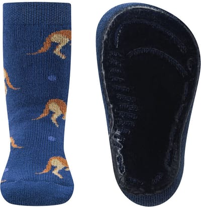 Ewers Antislipsok - Blauw - Bruine Kangaroos & Stippen - Elastisch - Siliconenzool-21/22