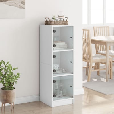 vidaXL - Hoge - kast - met - glazen - deuren - 35x37x109 - cm - wit