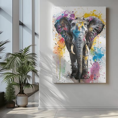 Canvas Schilderij - Olifant en Kleuren - 60x40x2 cm