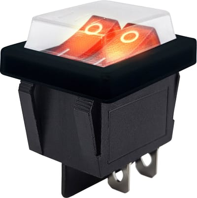 ProRide Dubbele Wipschakelaar ON-OFF KCD6-202 - met Zwart Beschermkapje - 2 Polig - 250V/16A - 30x22mm - Rood met controlelampje
