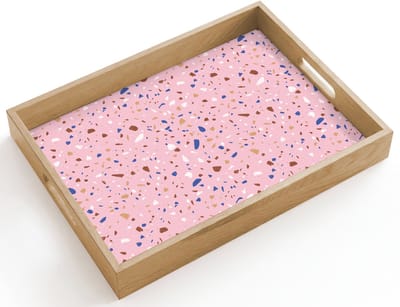 Dienblad hout 40x30 cm - Schootdienblad - Terrazzo - Patroon - Kleurrijk - Roze - Borrelplank rechthoek - Plateau dienbladen