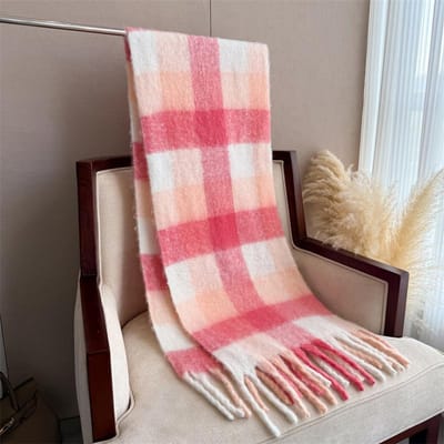 Luxe Kasjmier Dames Sjaals Winter Dikke Warme Sjaal Regenboog Geruite Kwast Sjaal Kasjmier Veelzijdige Kwast Mode Wrap pink
