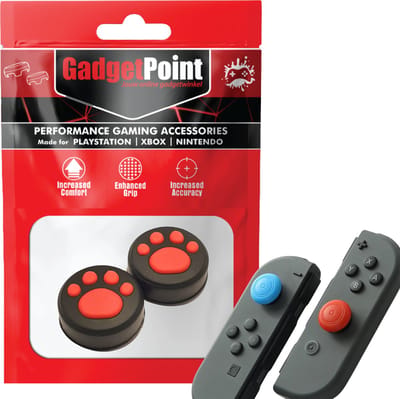 Gadgetpoint - Thumb Grips voor Nintendo Switch Joy-Con Controllers - Gaming Thumbgrips - Performance Anti-Slip Thumbsticks - Bescherming Accessoires - Pootjes - Zwart/Rood