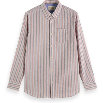 Scotch & Soda Lightweight Dobby Stripe Shirt Pink Grey Stripe Maat: M | Casual Overhemden Outlet | Heren | Roze