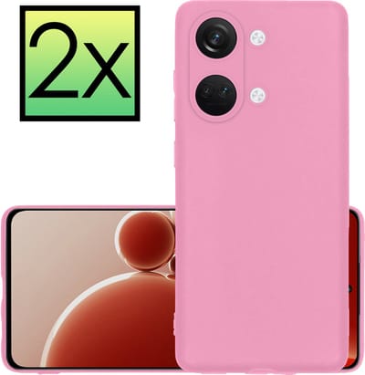 Hoesje - 2 Stuks - Geschikt voor OnePlus Nord 3 - Sterk & Shockproof - Case Siliconen - Back Cover - Telefoon Hoes - Lichtroze