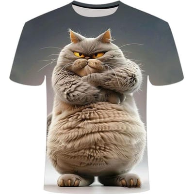 T-shirt imprimé en 3D pour homme et femme, motif chat en colère, décontracté, surdimensionné, à la mode, été 5XL gray