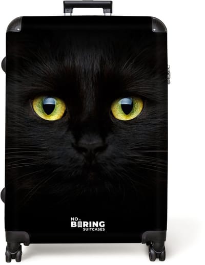 NoBoringSuitcases.com® - Koffer groot - Reiskoffer lichtgewicht - Zwarte kat met felle ogen - Rolkoffer met 4 wielen - Grote trolley XL - 98 liter bagage