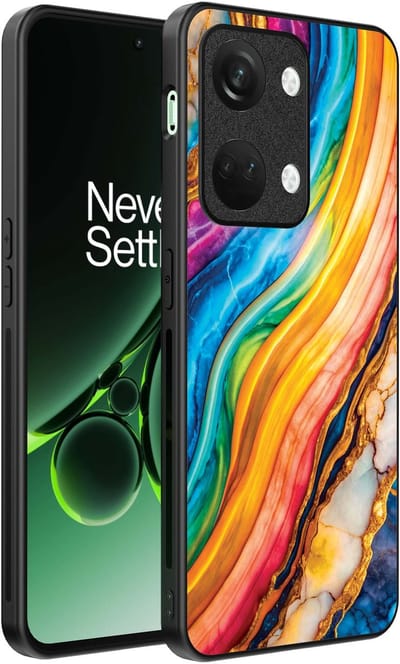 Smartphonica Telefoonhoesje Geschikt voor OnePlus Nord 3 met Regenboog Goud Marmer Opdruk - TPU Backcover Case Rainbow Gold Marble Design geschikt voor OnePlus Nord 3