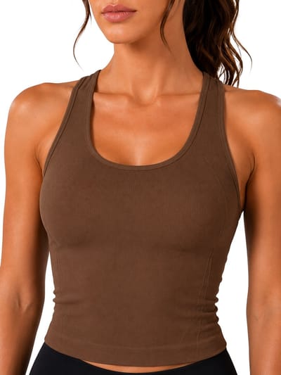SparkNine Urbanfit sporttop - L - bruin - mouwloos - haltertop - aansluitend - ademend - sneldrogend