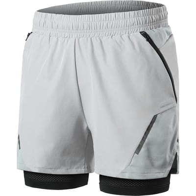 2-in-1 hardloopshorts voor heren met ritszakken, snel drogende trainingsshorts voor training in de sportschool L
