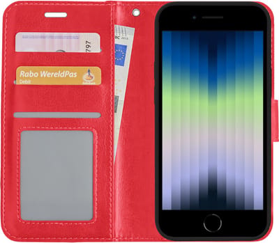 Hoes - Met Pasjeshouder - Geschikt voor Apple iPhone SE (2022) - Luxe Bookcase Portemonee - Flip Case - Kunstleer Book Case - Flipcase - Book Cover - Walletcase - PortemonneeHoes - Rood