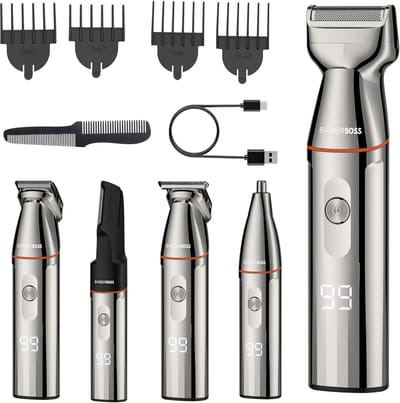 Baardtrimmer - Haartrimmer voor Mannen - 5-in-1 Baardverzorgingsset - Tondeuse - Neustrimmer - Bodygroomer - USB-C Oplaadbaar - RVS Messen - Draadloos - Scheerapparaat - Lichaamstrimmer - Complete Grooming Kit - Waterproof - Voor heren