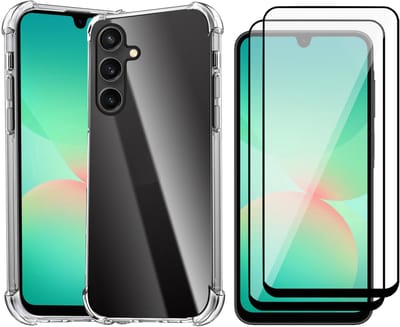 Hoesje geschikt voor Samsung Galaxy A17 5G / A26 - 2x Screenprotector Volledig Dekkend Glas - Shockproof Transparant