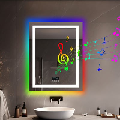 LUVODI badkamerspiegel met verlichting – 700 x 900 mm Bluetooth LED-wandspiegel – RGB-achtergrondverlichting en dimbare frontverlichting in 3 kleuren – anticondens en geheugenfunctie
