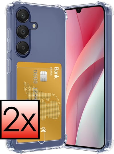 Hoesje - 2 Stuks - Geschikt voor Samsung Galaxy A15 - Met Pashouder en Kaarthouder - Telefoon Hoes Shockproof - Siliconen Case - Back Cover - Shock Proof - Pasjes Houder - Transparant