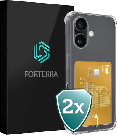 Hoesje 2 Stuks - Geschikt voor Apple iPhone 16 - Met Pashouder en Kaarthouder - Telefoon Hoes Shockproof - Back Cover - Siliconen Case - Shock Proof - Pasjes Houder - Transparant