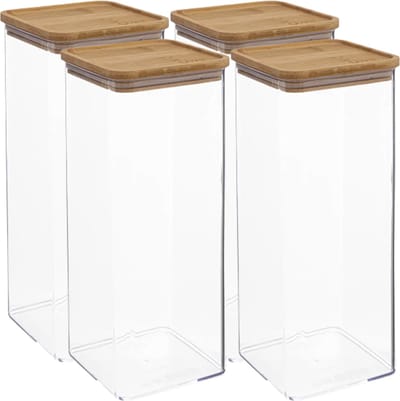 5Five - 4x - Keuken voorraadpot - Berlino - kunststof/bamboe - 2000 ml