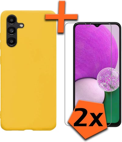 Hoes - Met 2x Screenprotector - Geschikt voor Samsung Galaxy A13 5G - Sterk & Shockproof - Back Cover - Siliconen Case - Telefoon Hoes - Geel