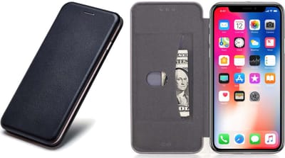 Hoesje Book Case Portemonnee Cover geschikt voor Apple iPhone Xs / X - Zwart Kunstlederen Siliconen iCall Wallet